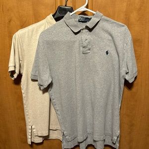 Two (2) Ralph Lauren medium polos - cream and grey